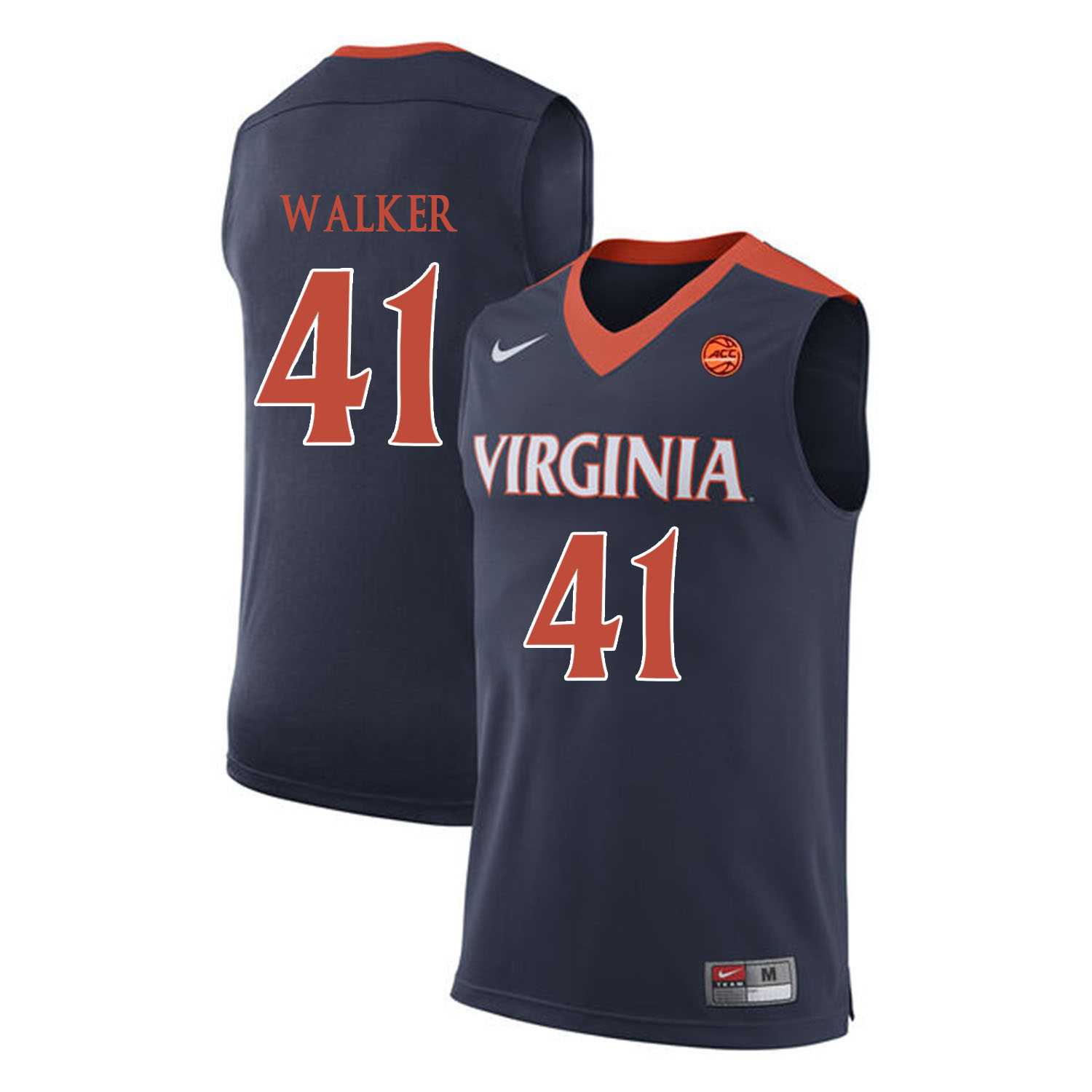 Virginia Cavaliers #41 Wally Walker Navy College Basketball Jersey